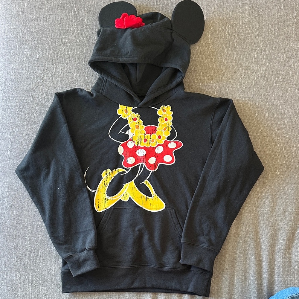 NEW Disney Parks Aulani Black Hawaiian Hooded Minnie Mouse Sweatshirt Size M